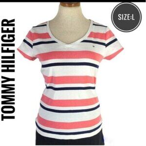 Tommy Hilfiger Women’s  Striped V-neck Top, Size L